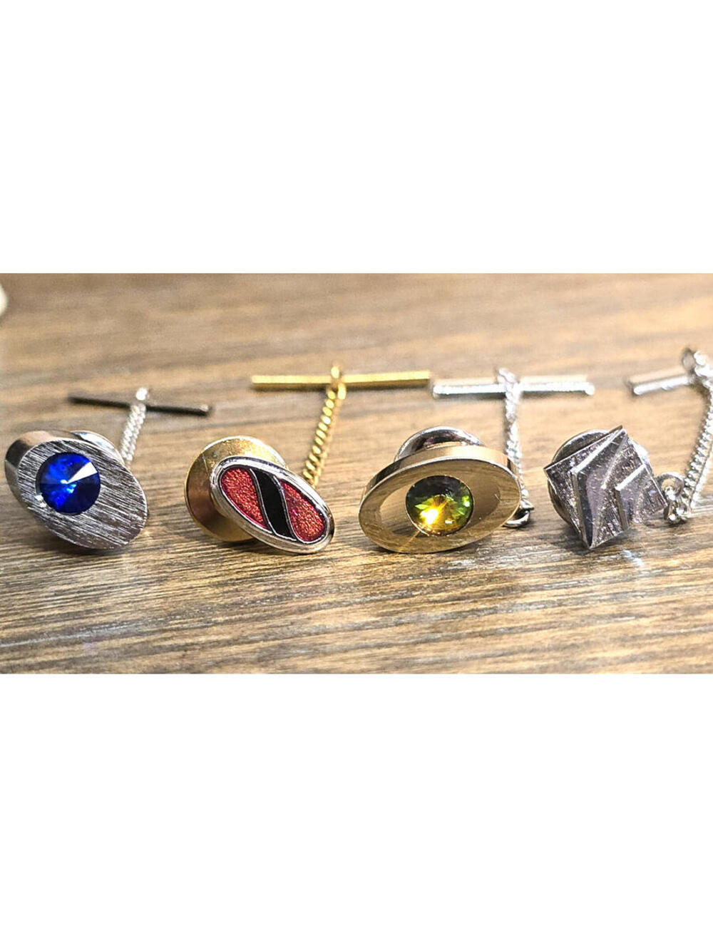 Sarah Coventry Men's 4 piece Tie Tack Lot Silver Rhodium Gold Tone Mystic Topaz